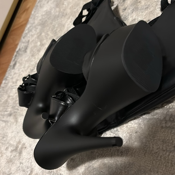 Women’s Black Platform Stiletto Open Lace Up Boots - Picture 12 of 14